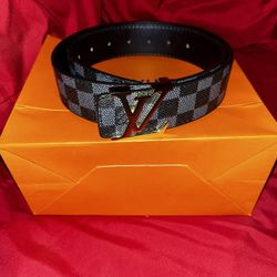 Lv belt black and gold checkered 