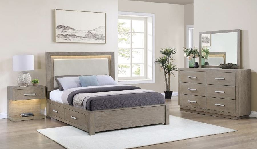 QUEEN SIZE BEDROOM SET ( PLATFORM BEDDRESSERMIRROR NIGHT STAND) W LED TOUCH LIGHTING