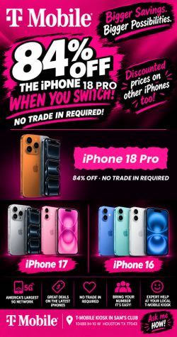 iPhone 18 Pro: 84% Off When You Switch to T-Mobile | No Trade-In