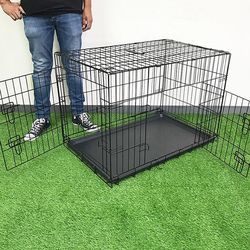 Brand New $50 Double Door 36” Dog Crate Kennel Metal Folding Pet Cage Plastic Tray, 36x23x25 Inches
