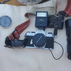 35 MM Camera With Lenses And Flash
