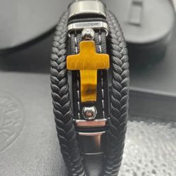 VINTAGE CHROME HEARTS — Black Leather Cross Bracelet | Estate Find | (1998 Stamped)