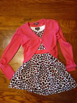 Leopard print party dress w/pink cardigan