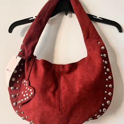 Burgundy Crescent suede Slouchy hobo bag NEW with tag