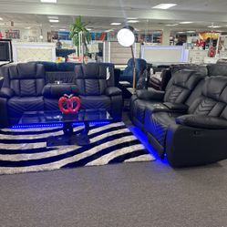 Black Friday Pre Sale✅Gorgeous Black Power Reclining Sofa&Loveseat