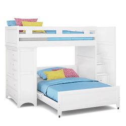 White Twin Over Full Bunk Bed With Stairs 
