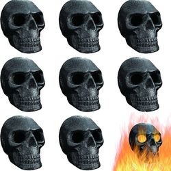 Metal Human Skull Gas Log Set of 8 for Indoor or Outdoor Fireplaces, Fire Pits, and Halloween Decor, Fireproof & Refractory Creepy Skull Charcoal for 