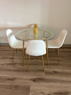 Modern Round Glass Dining Table and 4 Chairs