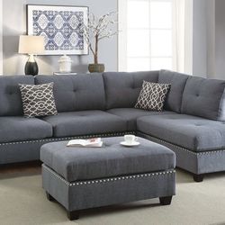 New Gray Sectional Sofa Couch With Ottoman ( Reversible ) clearance Price 