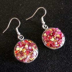 Purple gold color shift faux druzy glitter dangle earrings with silver hooks new