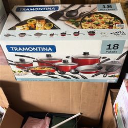 Tramontina Primaware 18 Piece Non-Stick Cookware Set - Steel Red Brand New Never Opened