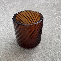 Vintage Amber Color Swirled Candle Holder 3” Tall With A Diameter Of 2.5” 1980S