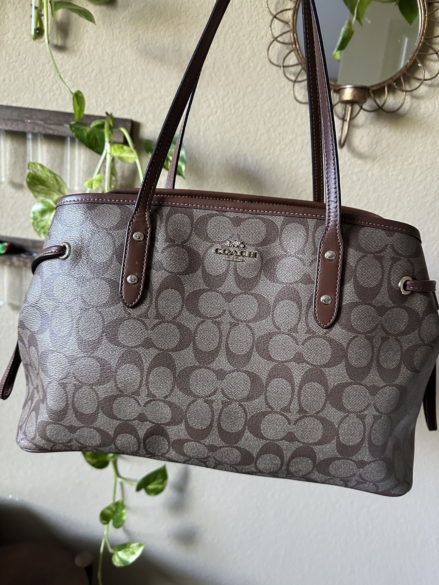 Coach Signature Drawstring Carryall Tote/Shoulder Bag Brown