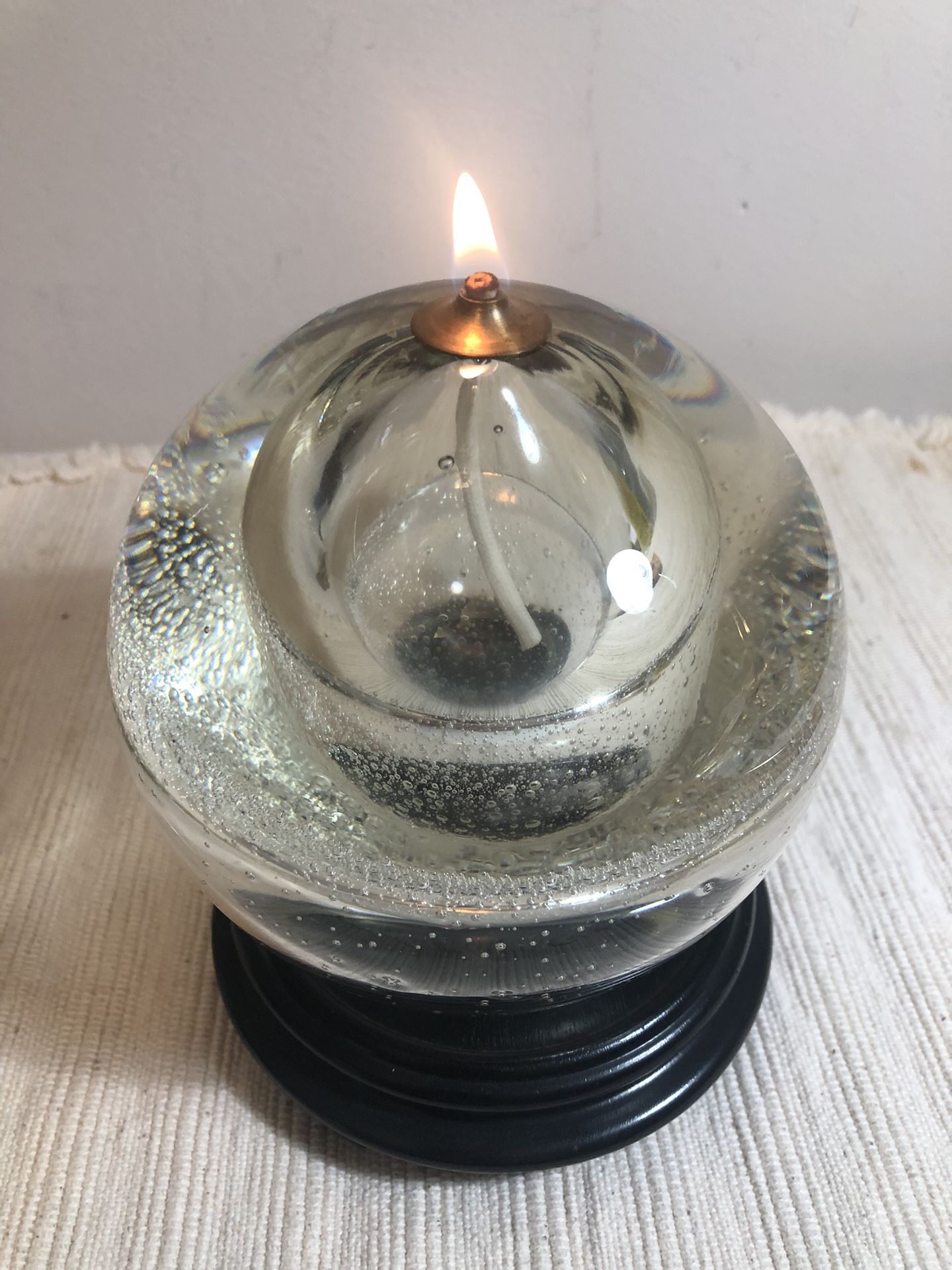 Art Glass Seeded Sphere Oil Lamp/Paperweight 4 Pounds