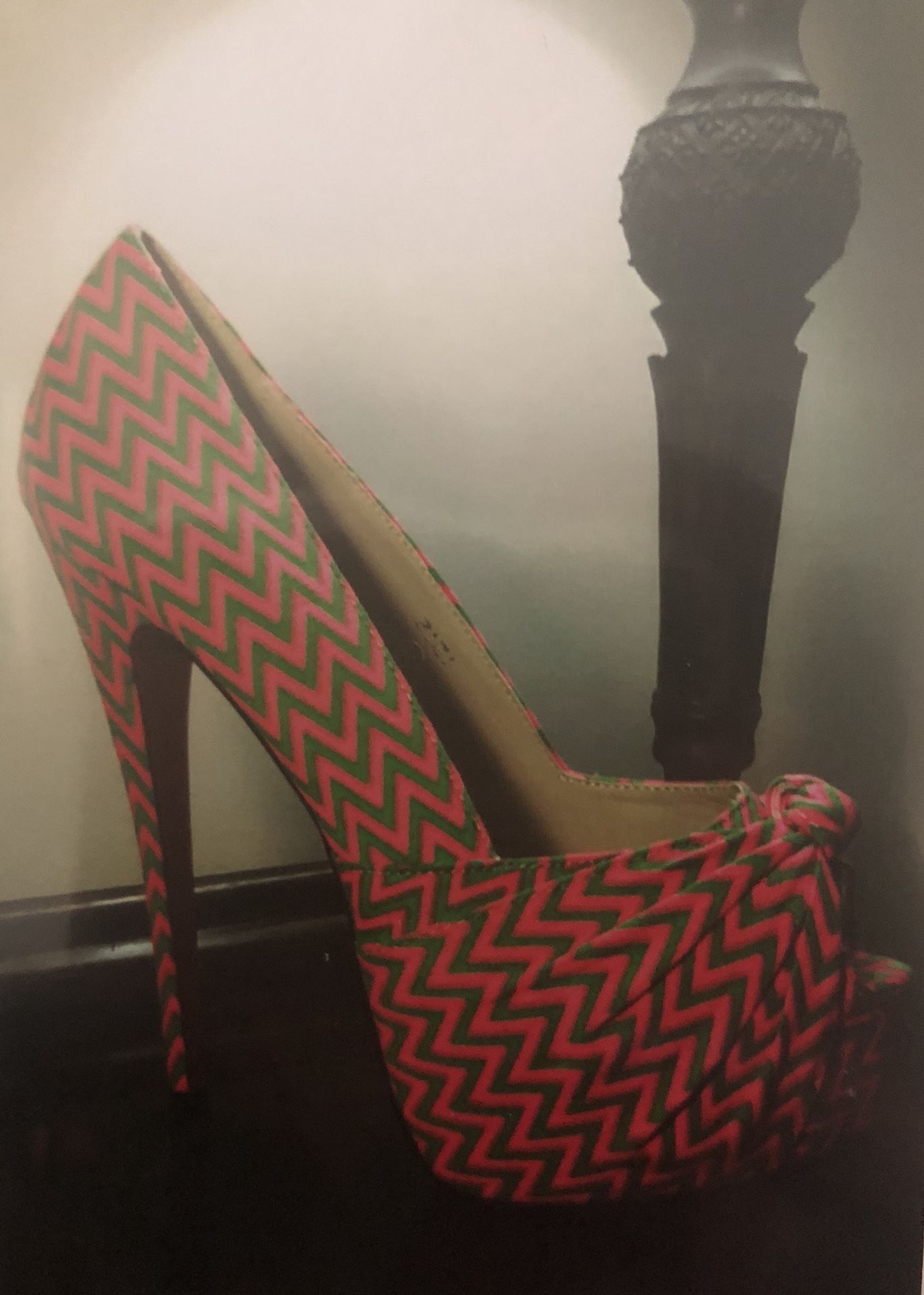 Pink and Lime Peep Toe Heel