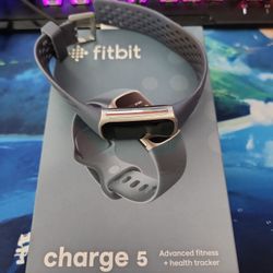 Silver Fitbit Charge 5 with accessories