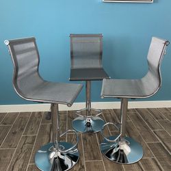 New 3 Gray Mesh Bar Stools 