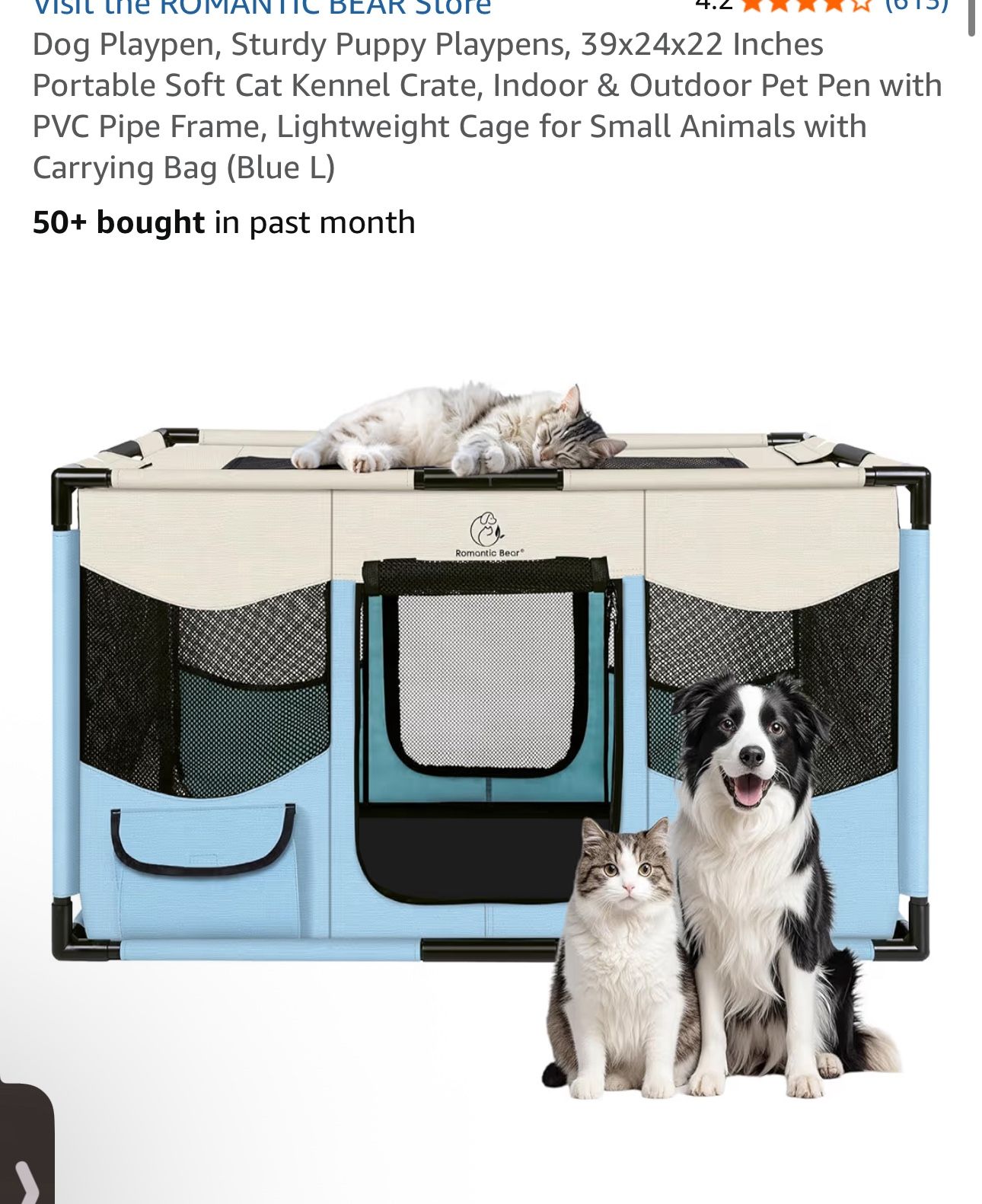 New Dog Playpen, Sturdy Puppy Playpens, 39x24x22 Inches Portable Soft Cat Kennel Crate, Indoor & Outdoor Pet Pen with PVC Pipe Frame, Lightweight Cage