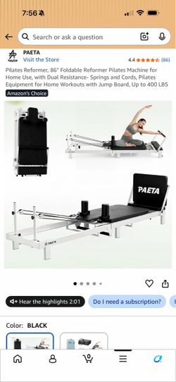 Paeta Pilates Reformer, 86" Foldable Reformer w/ Dual Resistance- Springs w/ Jump Board up to 400lbs