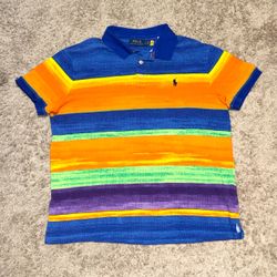 Polo Ralph Lauren Colorful Striped Short Sleeve Pony Logo Polo Shirt Mens L