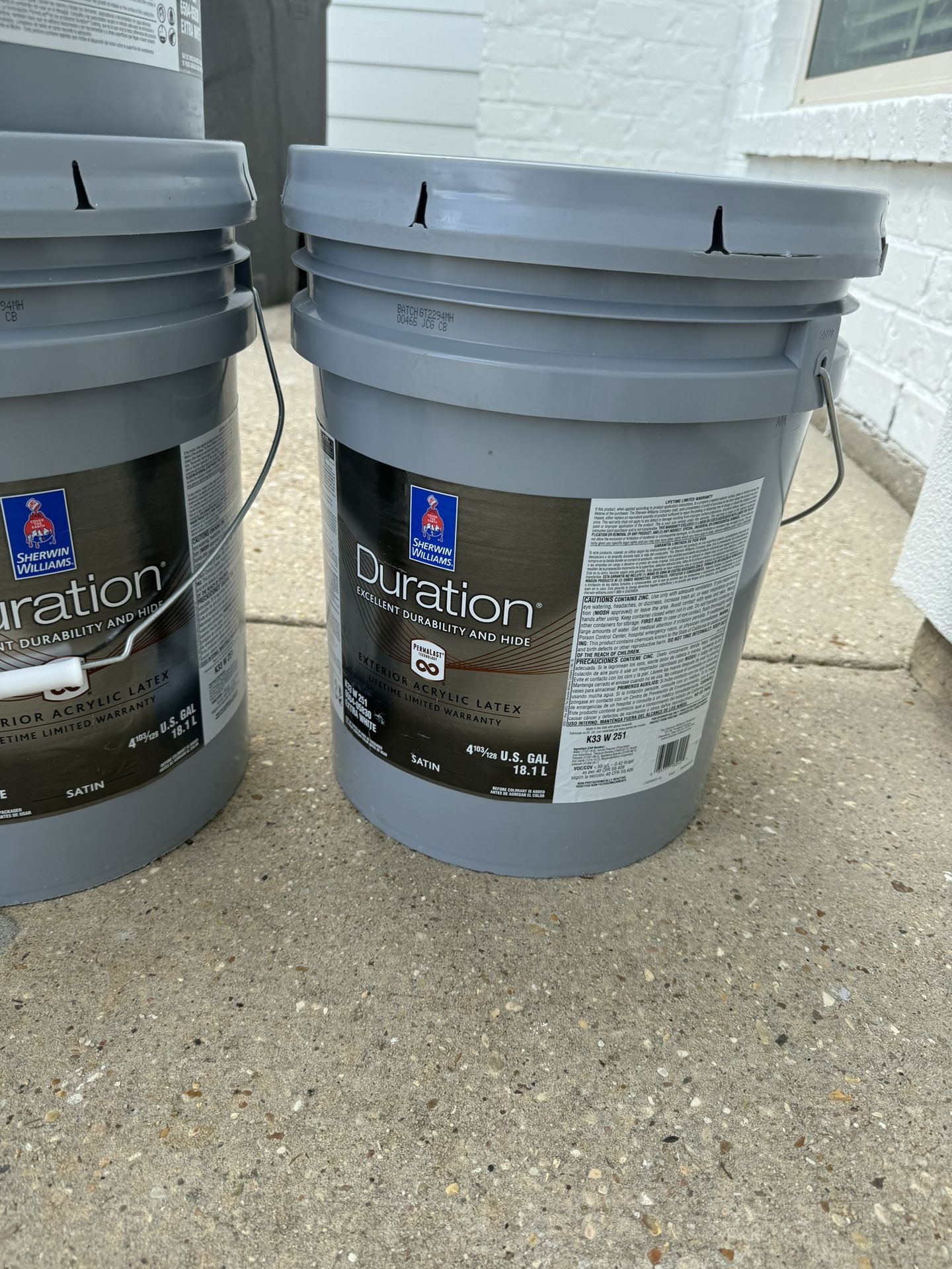 Two 5 Gallon Buckets Of Sherwin Williams Pure White Paint