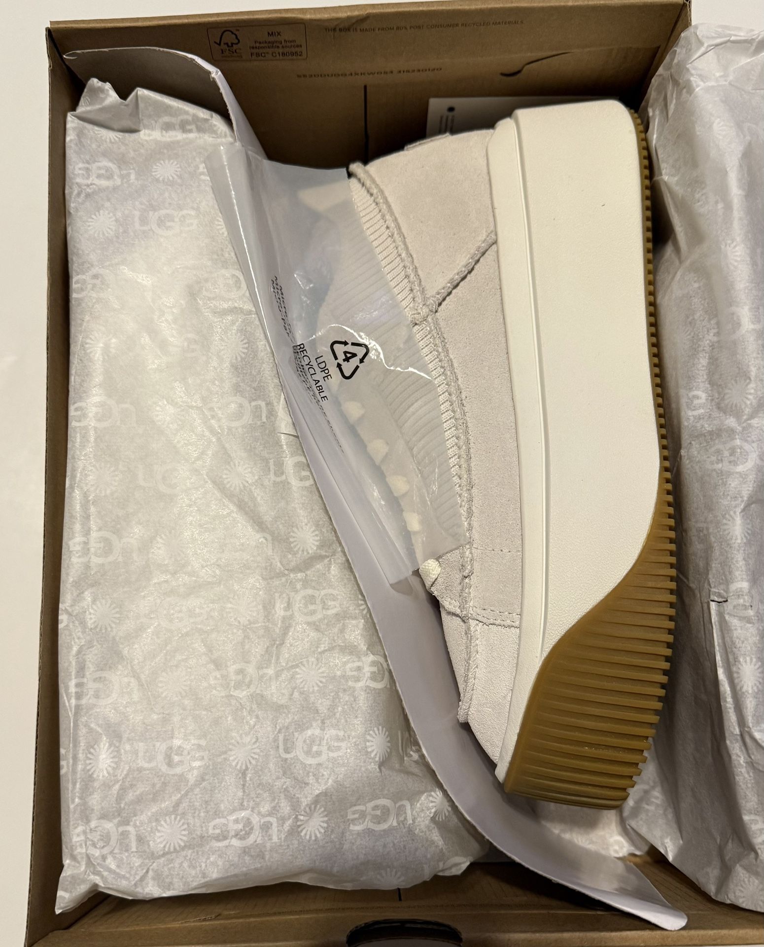 UGG EZ-DUZZIT LACE WHITE SUEDE PLATFORM SHOES WOMEN'S SNEAKERS SIZE US 8.5 NEW