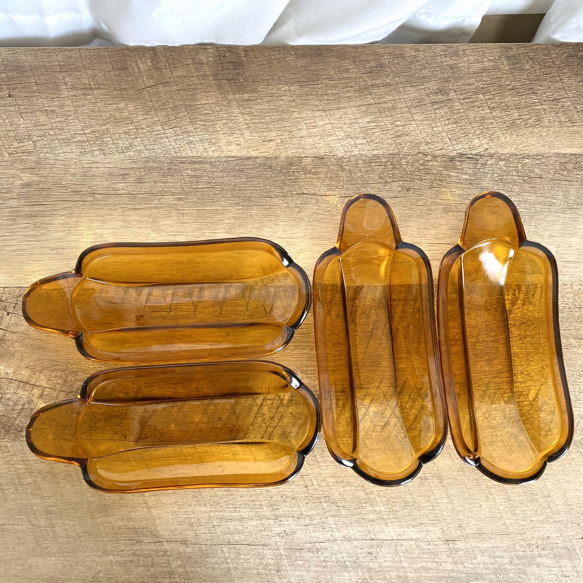 Vintage 60s amber Indiana glass banana split bowls set 4