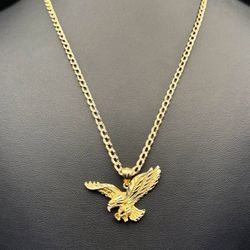10k solid yellow gold eagle bird pendant & 23” curb chain necklace 8.3 grams 3.5mm