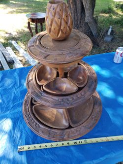 Vintage Vietnamese 3 Tiered Wooden Lazy Susan