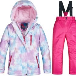 WOWULOVELY Girl's Winter Skisuit Thicken Warm Hooded Snowsuit Toddler Ski Jacket Pants Set (SIZE 8 Girls)