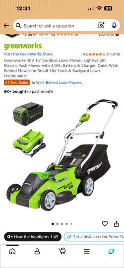 Greenworks 40V 16" Cordless Lawn Mower
