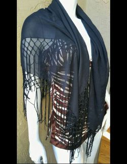 Women's black fringe scarf wrap