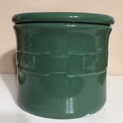 Longaberger 1 Pint Salt Crock Green With Lid and Candle