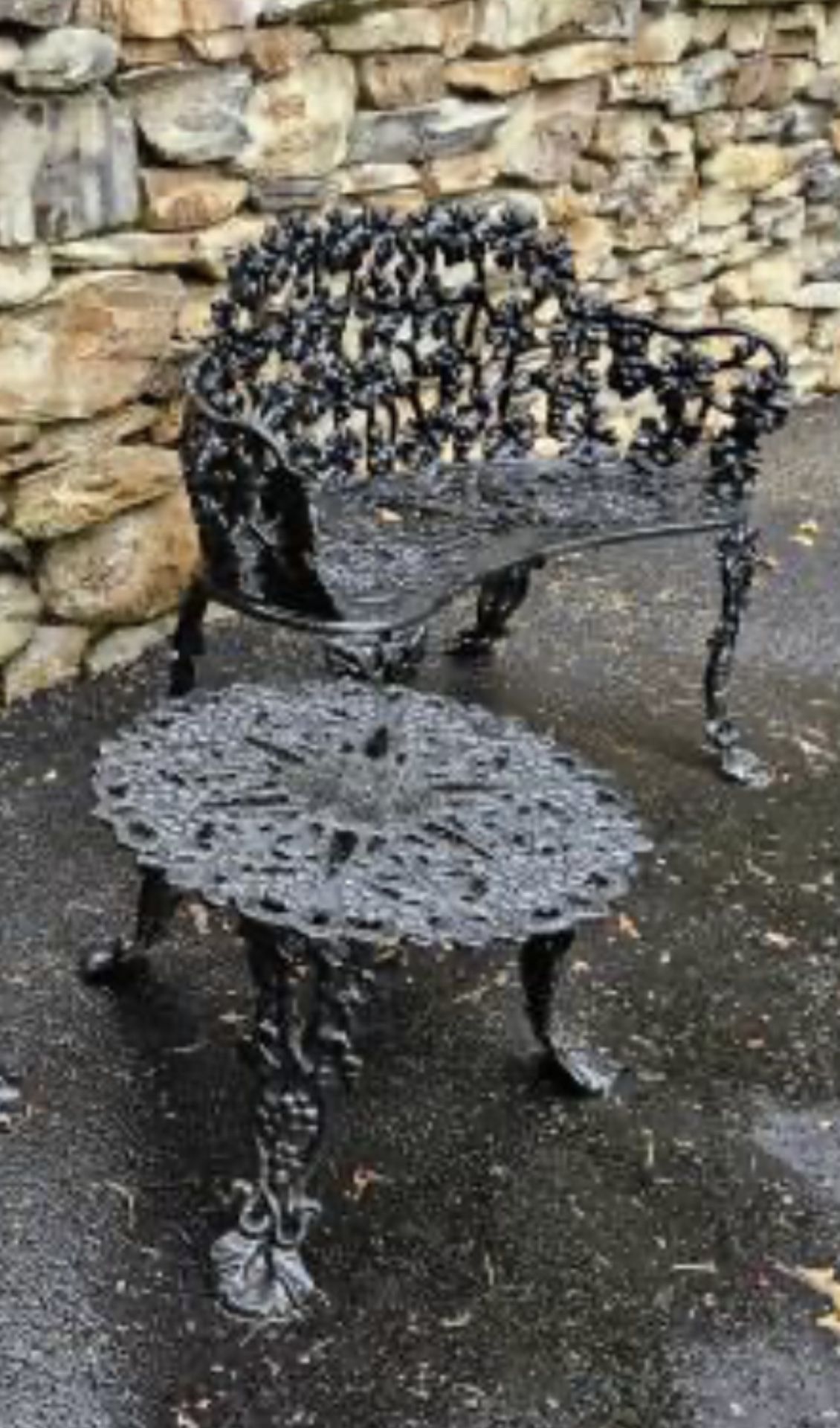 Vintage Victorian Grape Vine Cast Iron Garden Bench & Table