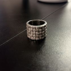 EFFY - Sterling Silver With DIAMONDS Brushed BASKET WEAVE Wide Band Ring sz 9