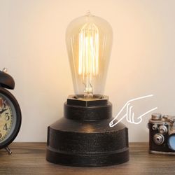 Boncoo Small Touch Control Table Lamp Base, Industrial Touch Light Vintage Edison Bulb Base, Dimmable Bedside Nightstand Accent Light For Living Room