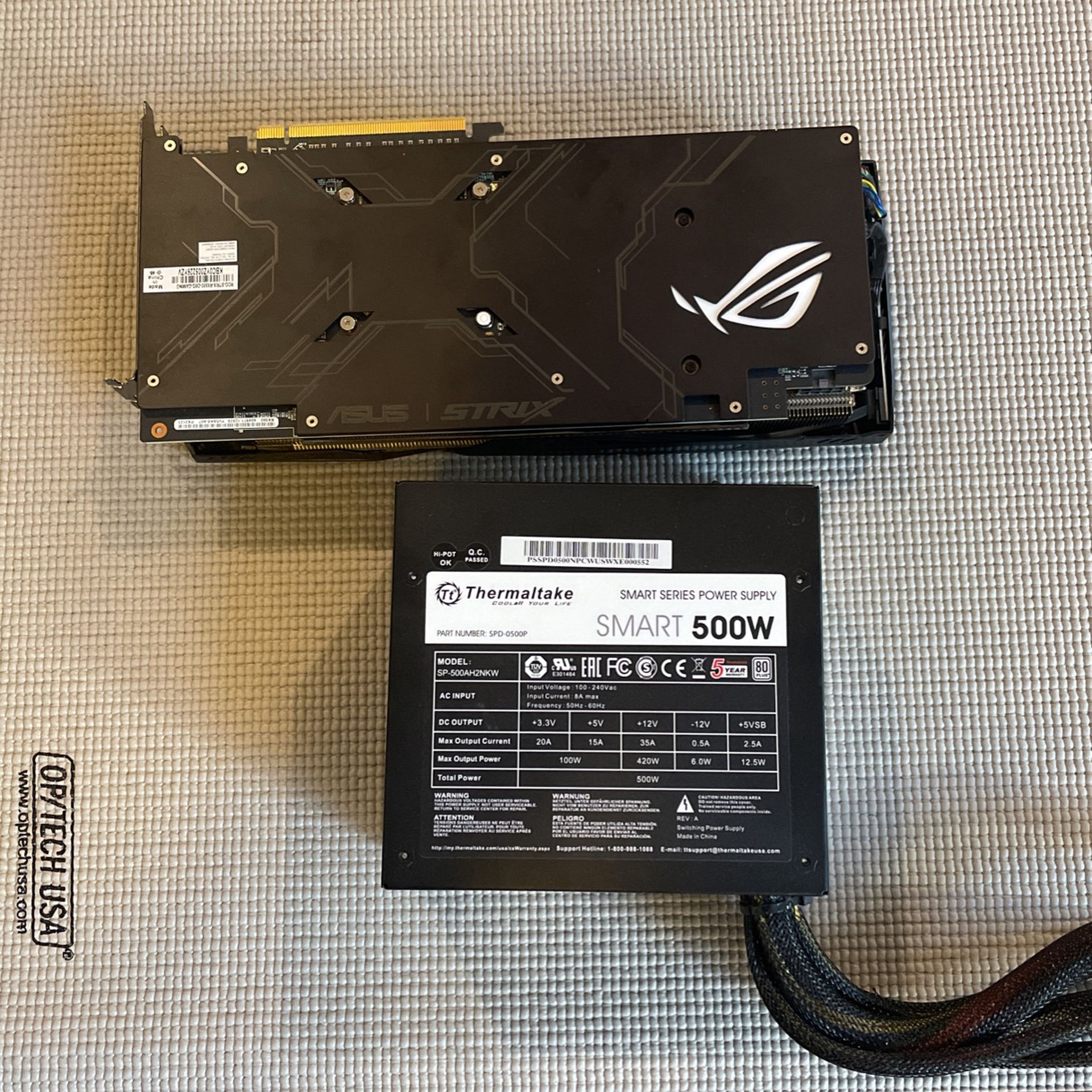 ROG Strix RX580 8gb Graphics Card Plus Thermaltake 500 Watt Power Supply