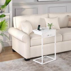 Set of 2 C-Shaped Side Tables with Charging Station – USB & Power Outlet