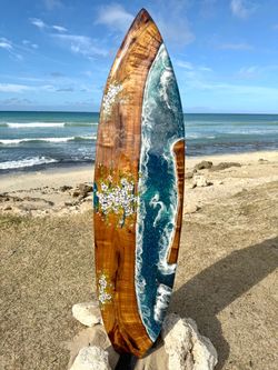 Surfboard Art 77 inches Hawaiian koa epoxy