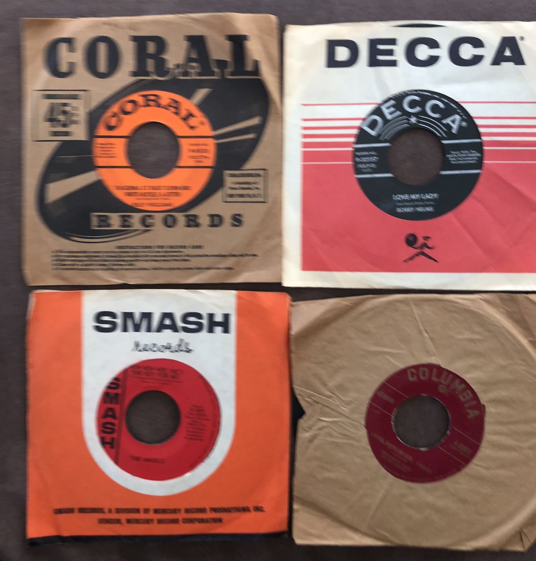 4 Vintage vinyl 45 Records-Bobby Helm-Billy Williams-Angels-Johnny Ray GC