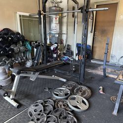 Smith machine/bench press with 295lbs of Olympic weights