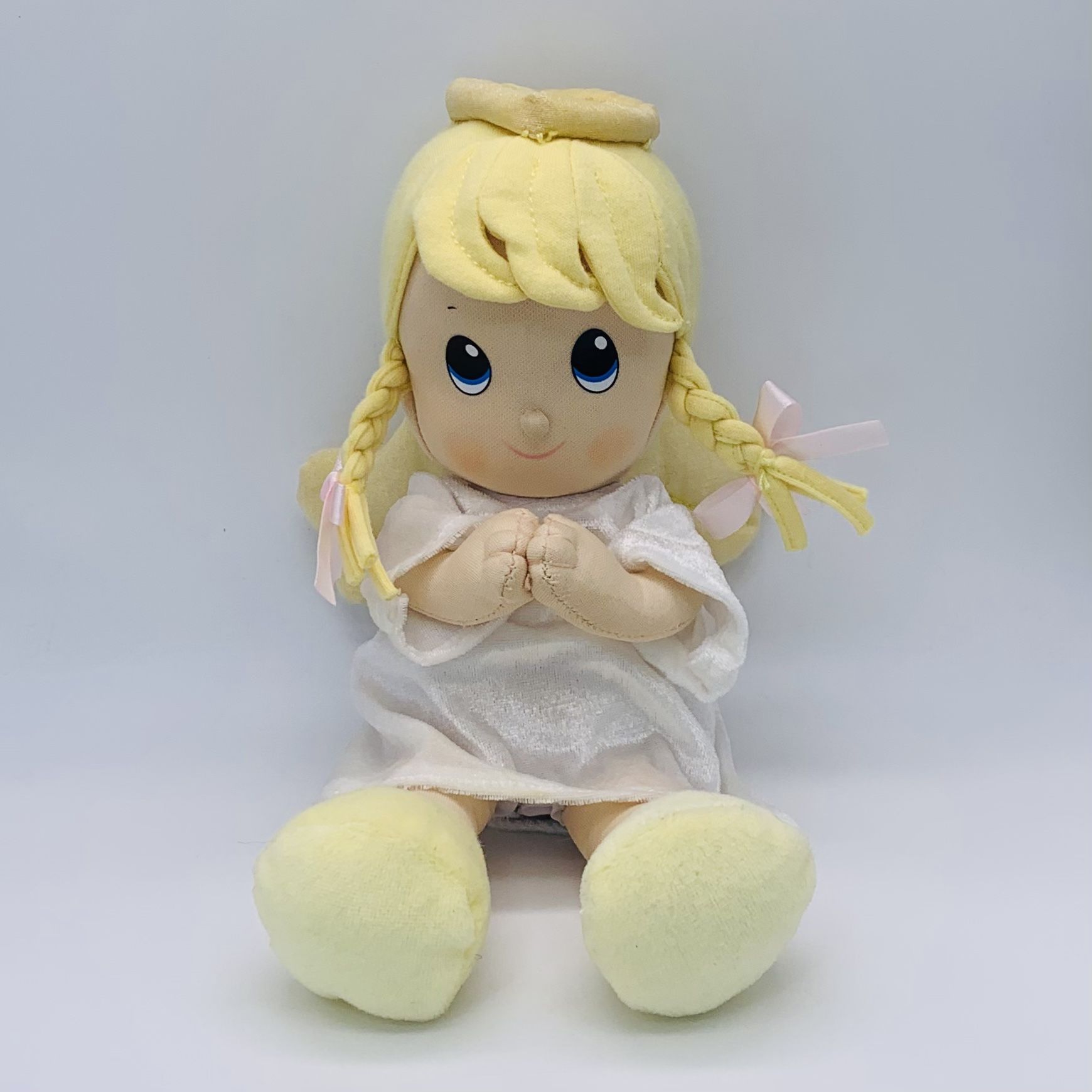 Nuby 10" Sitting Girl Angel Plush Doll Praying Blonde Pigtails White Dress 2016