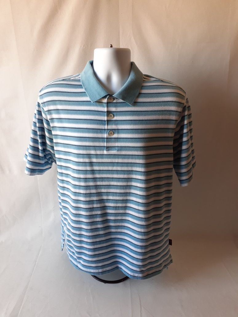 Adidas men's blue/white stripe golf polo shirt size M