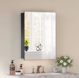 Pmxloes 14x18 Frameless Aluminum Medicine Cabinet - Sleek Black, Fully Assembled & Wall-Mounted - Modern Farmhouse Bathroom Storage with Mirror, Hangi