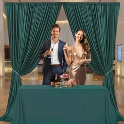 10ft x 7ft Hunter Green Backdrop Curtain for Parties Dark Green Wrinkle Free Bac