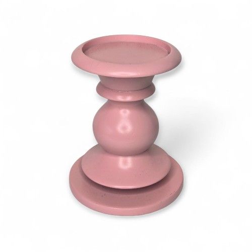 Pottery Barn Pink Sphere Wooden Pillar Candle Holder Decor