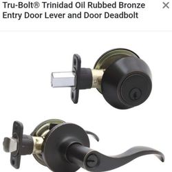 New Tru-Bolt Trinidad Oil Rubbed Bronze Entry Door Lever and Door Deadbolt