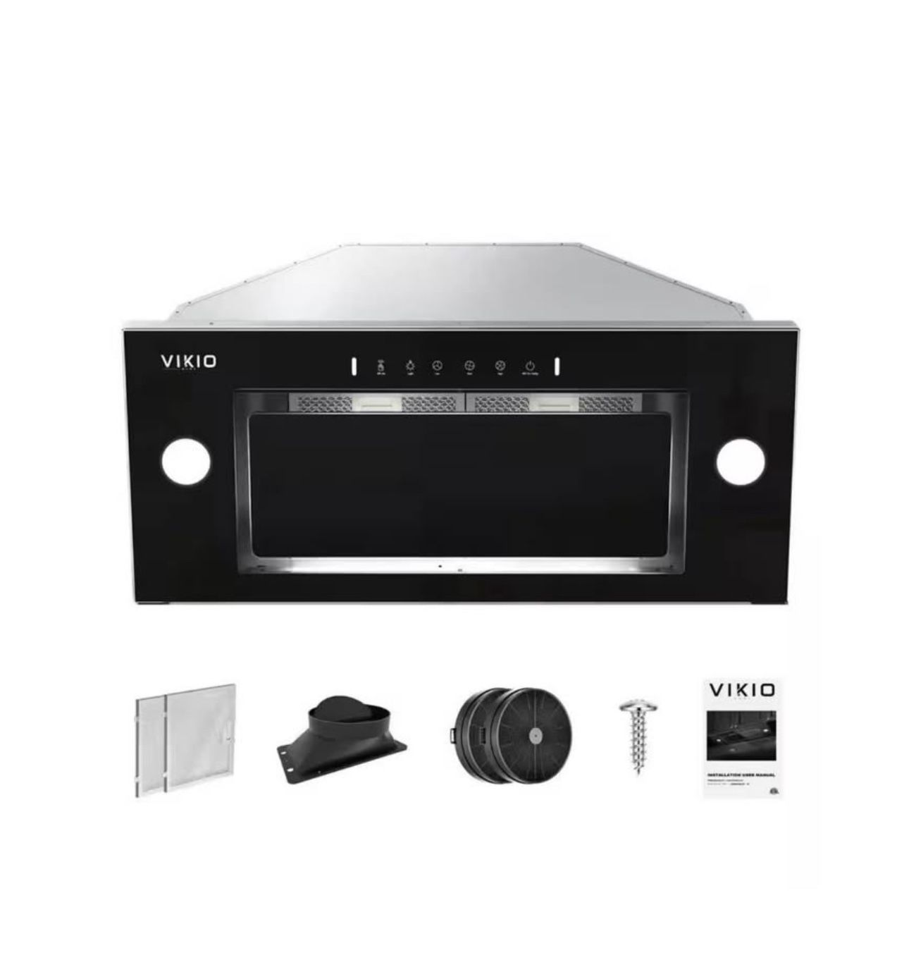 30 in. 600 CFM Ductless Convertible Insert Range Hood in Stainless Steel w/ Black Glass with LED Gesture Sensing,Filter