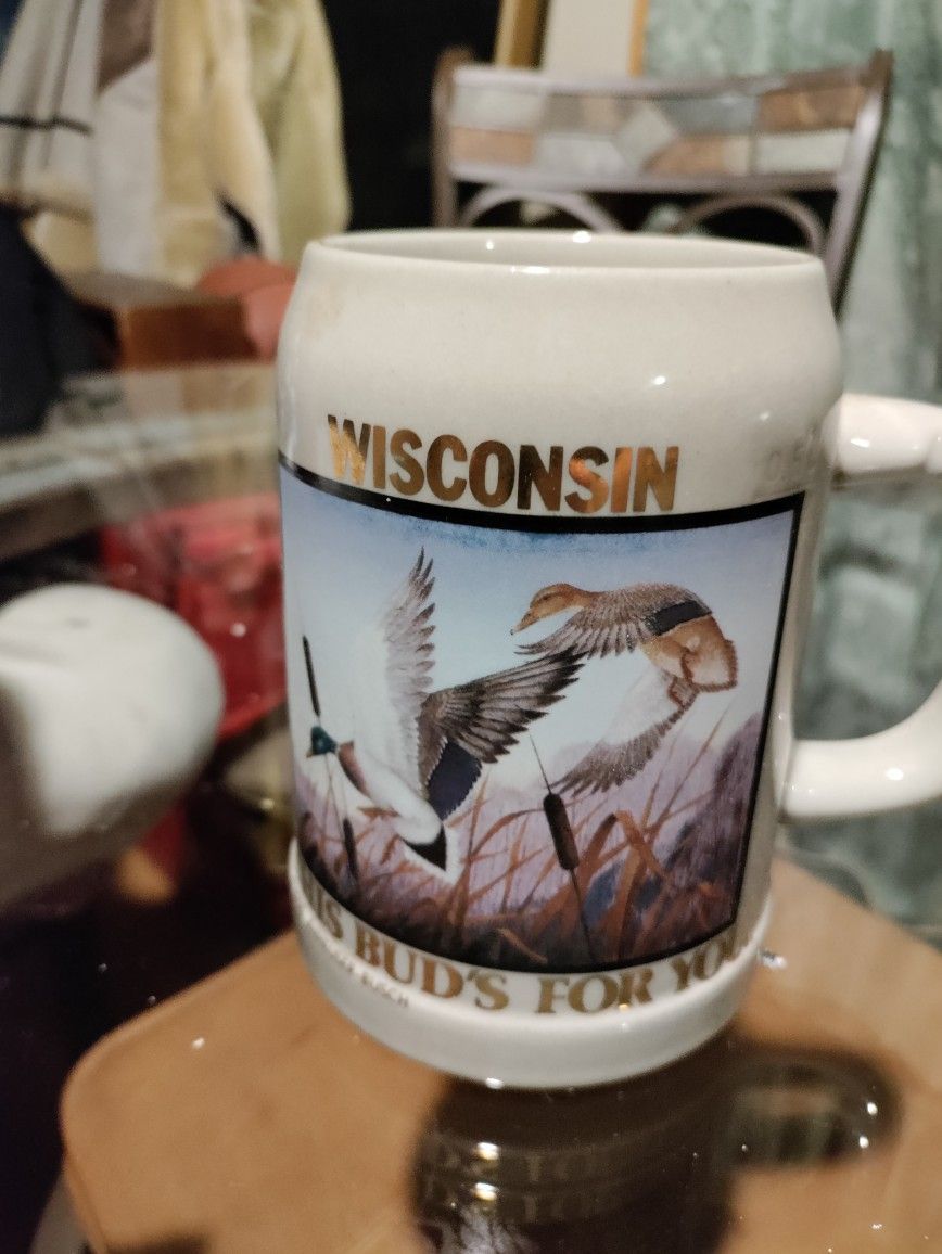 1990 Anheuser Busch Wisconsin This Buds For You Beer Mug 