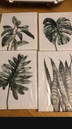 Plant Wall Art - Set of 4 Botanical Prints, Sage Green Leaf Art, Minimalist Plant Pictures for Wall Decor (Unframed